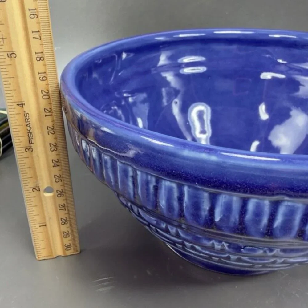 Burley Clay Products Pottery Blue Bowl Container Flower Pot USA Hand Made Marked